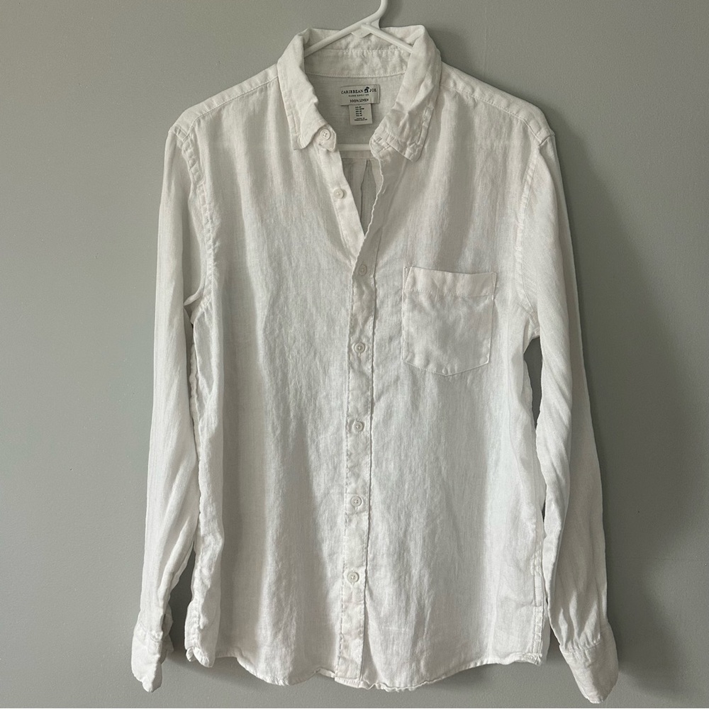 Caribbean Joe Women’s White Button Down 100% Linen Shirt Medium